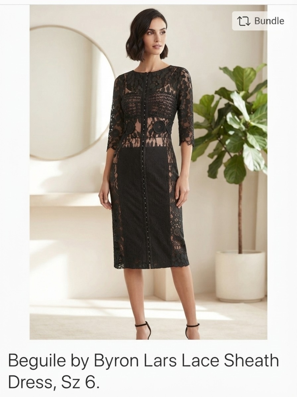 Beguile by Byron Lars Black Lace Sheath Midi Dress Size 6 EUC (No Belt)